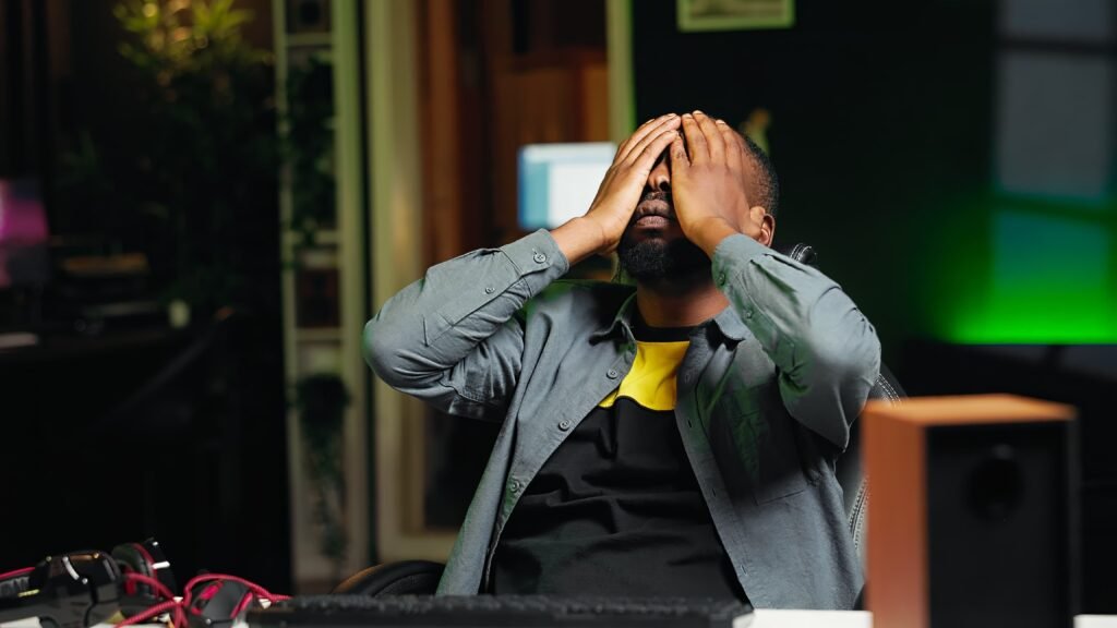 Night Shift Headaches: Why They Happen at 3AM and How to Stop Them 6 gamer feeling sad after being defeated internet videogame 1