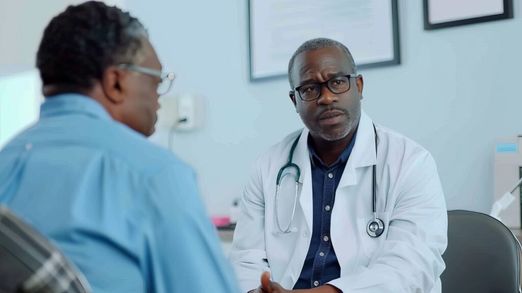 A healthcare or factory worker looking cold during night shift 