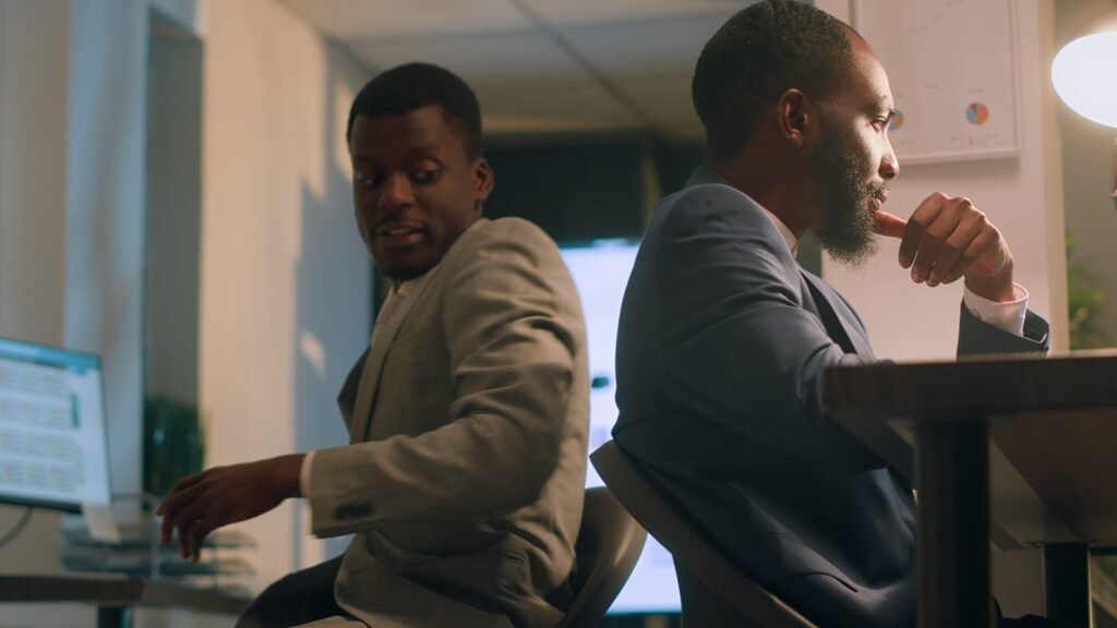 employee bumps into colleague with chair 1